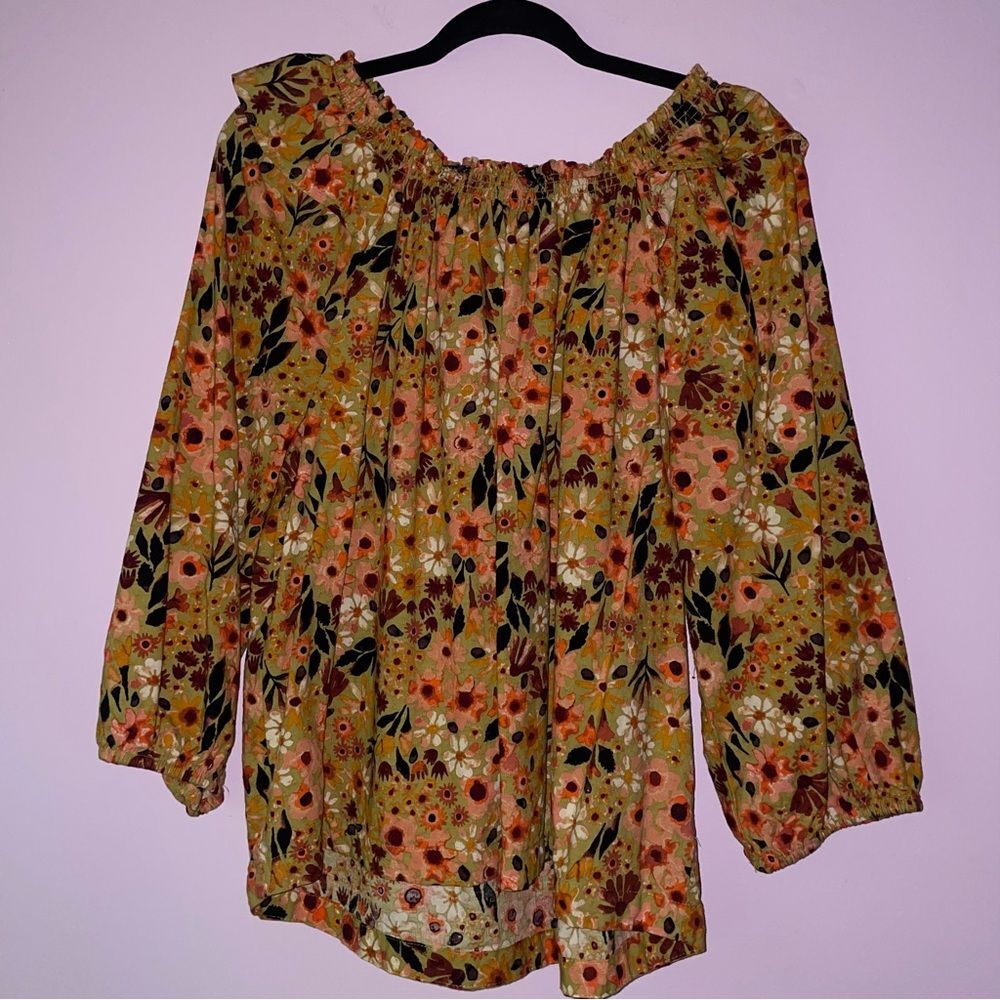 Sonoma Size XXL Floral Blouse Top Ruffle Puff Sleeve Dark Cottage Whimsical
